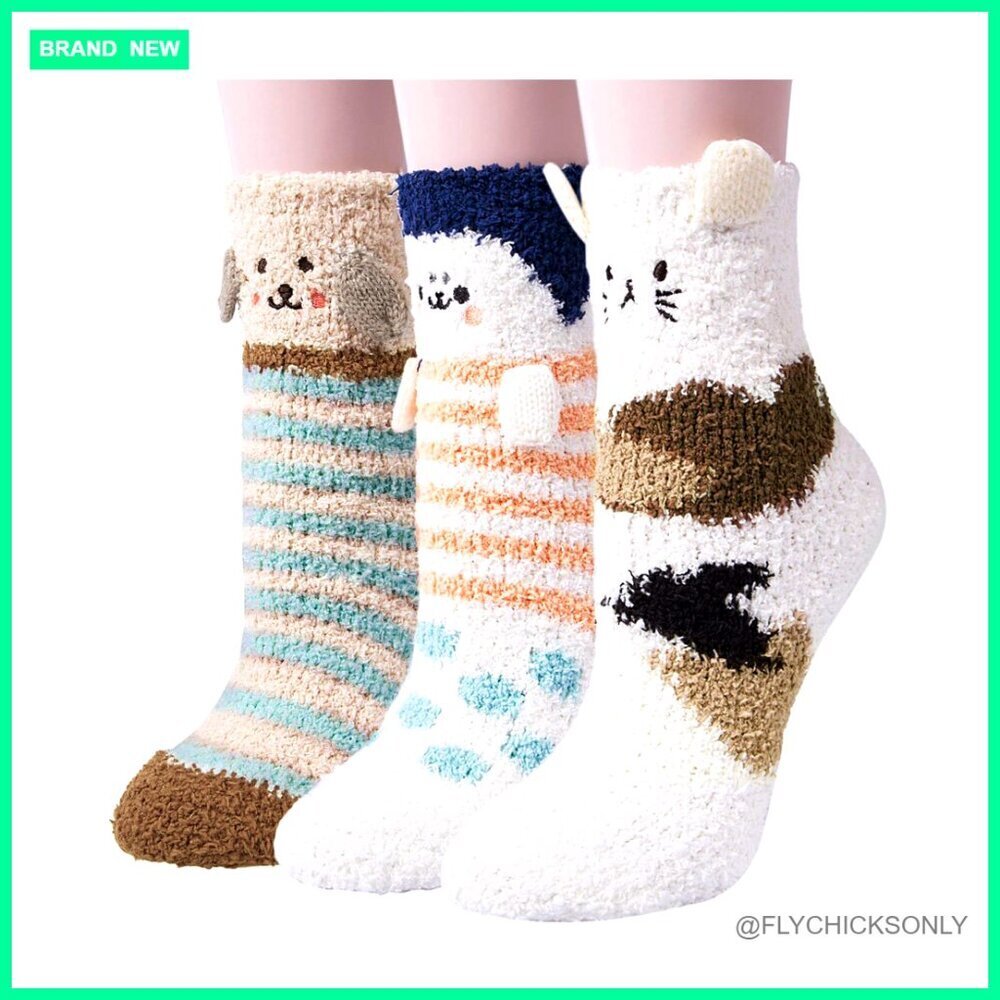 3 Pairs Women's Fuzzy Socks Winter Warm Fluffy Slipper Home Sleeping